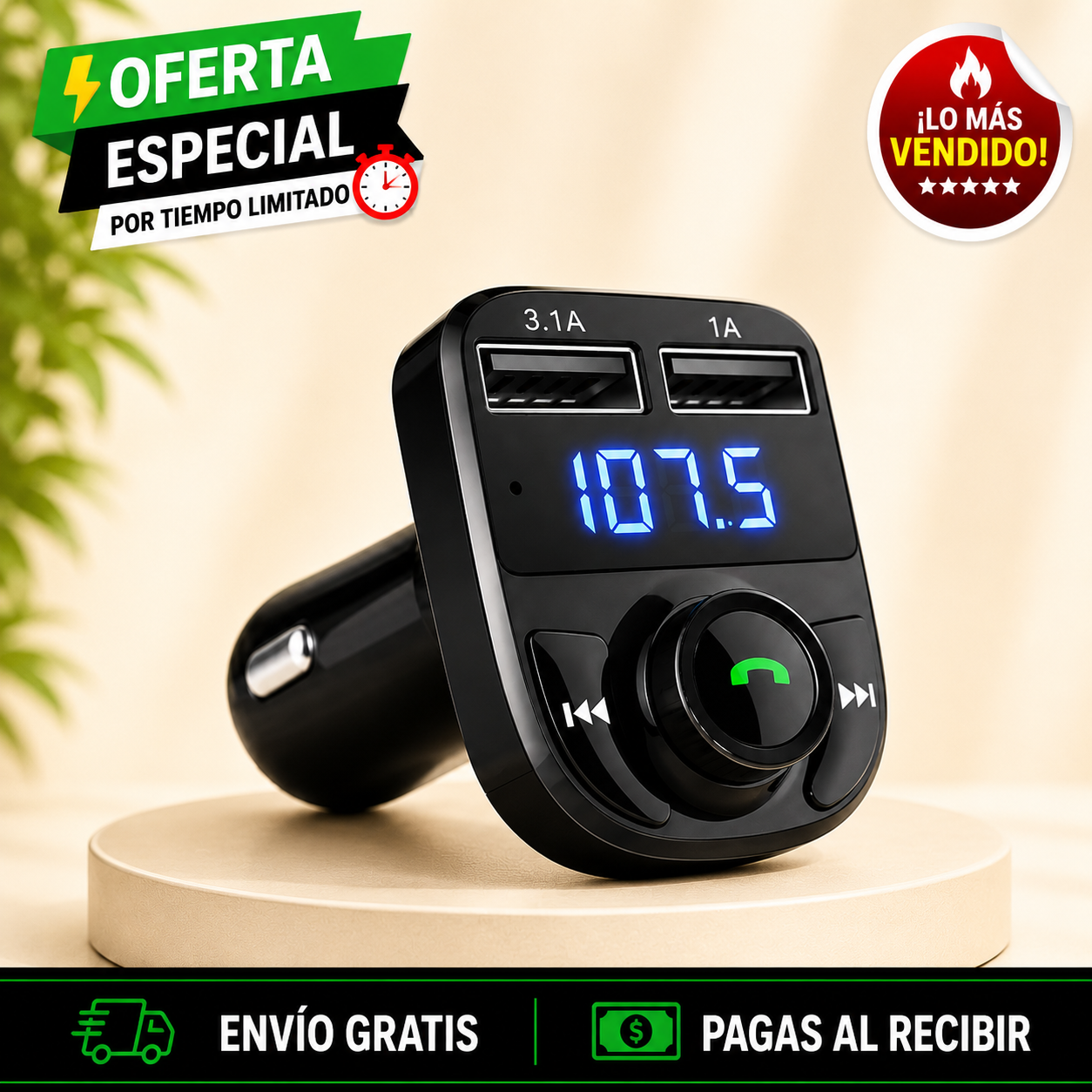 🚗 REPRODUCTOR BLUETOOTH INALÁMBRICO PARA CARRO + ENVÍO GRATIS 🚚