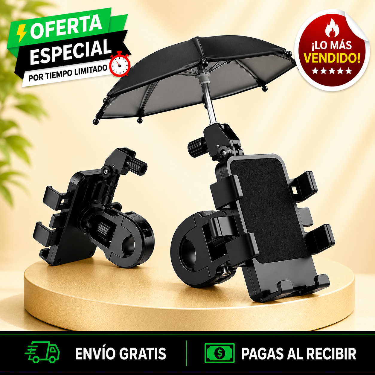 📱 SOPORTE PARA CELULAR CON SOMBRILLA PARA MANUBRIO DE MOTO Y BICICLETA + ENVÍO GRATIS 🚚