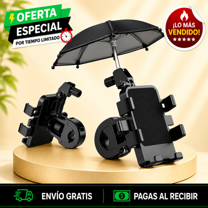 📱 SOPORTE PARA CELULAR CON SOMBRILLA PARA MANUBRIO DE MOTO Y BICICLETA + ENVÍO GRATIS 🚚