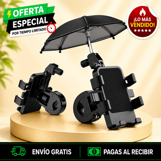 📱 SOPORTE PARA CELULAR CON SOMBRILLA PARA MANUBRIO DE MOTO Y BICICLETA + ENVÍO GRATIS 🚚